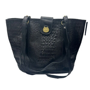 Elegant Black Crocodile-Embossed Tote Bag